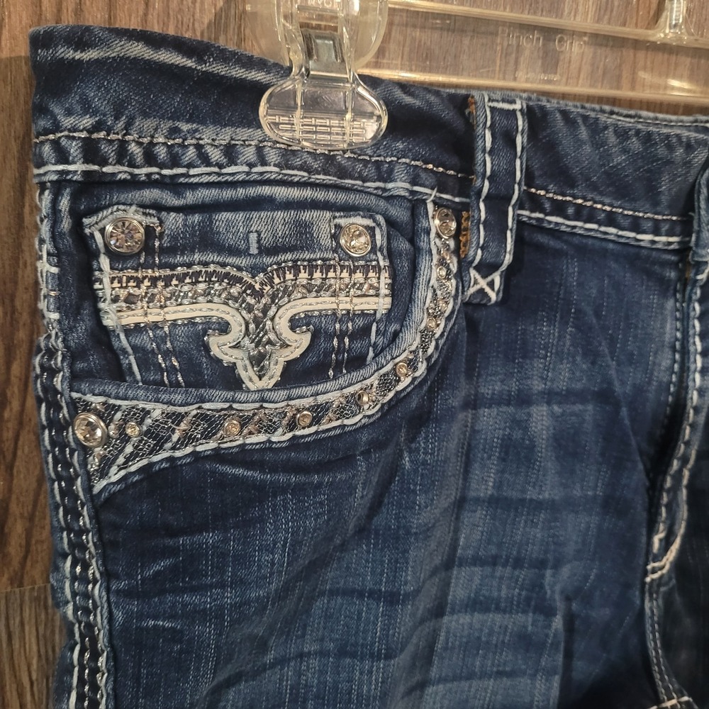 Rock Revival Glade Easy Bootcut Jeans 32 x 29.5 Embellished Rhinestone Pocket - Picture 8 of 14